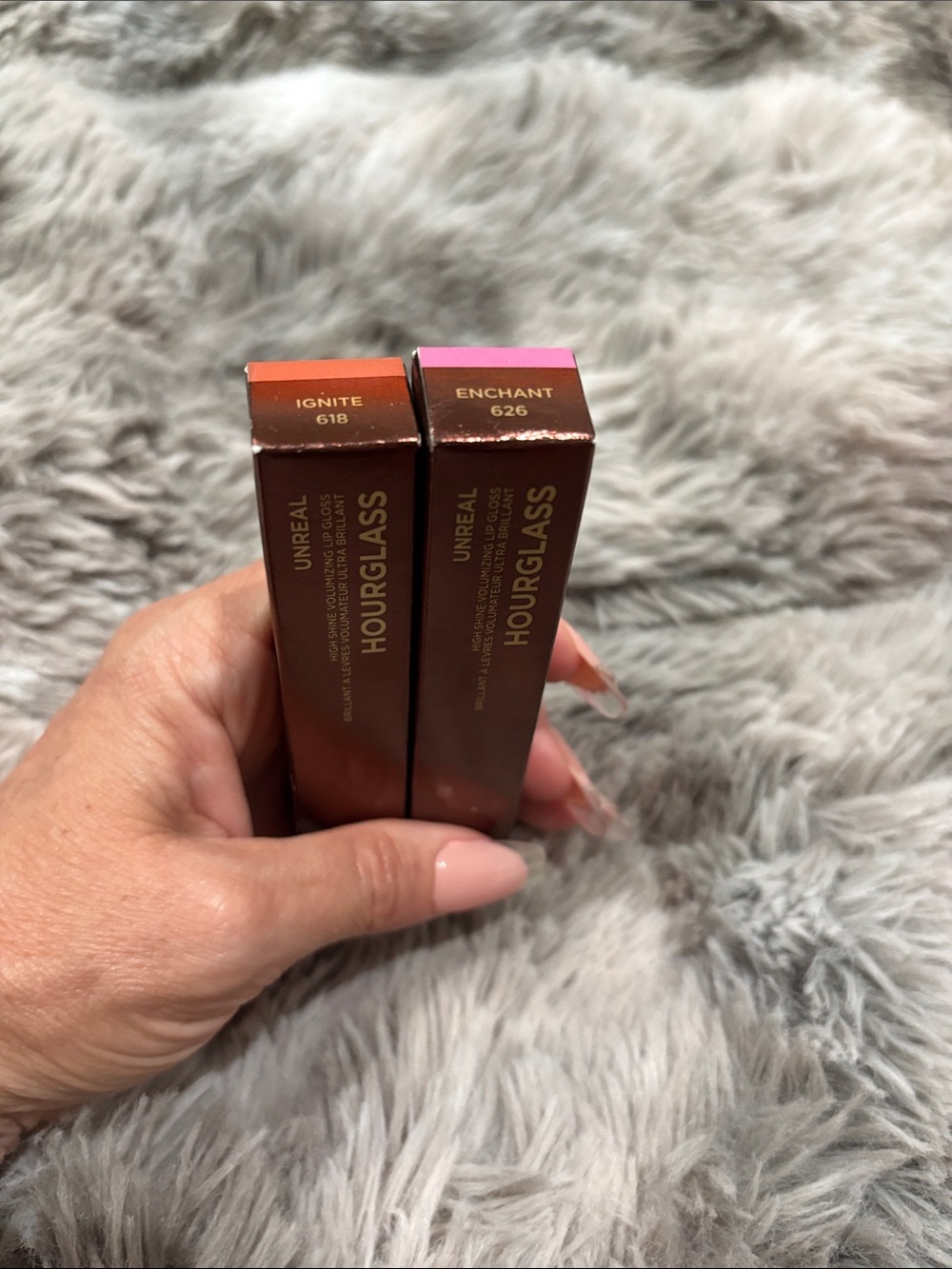 Hourglass Unreal High Shine Volumizing Gloss - Ignite (orange) & Enchant (pink)